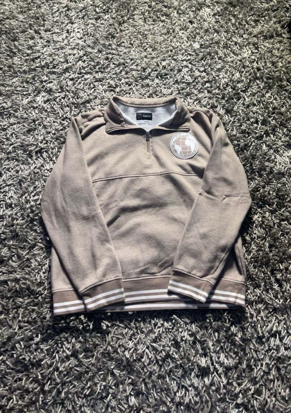 Original Use Men's Quarter-Zip Pullover Sweatshirt with Globe Graphic Patch